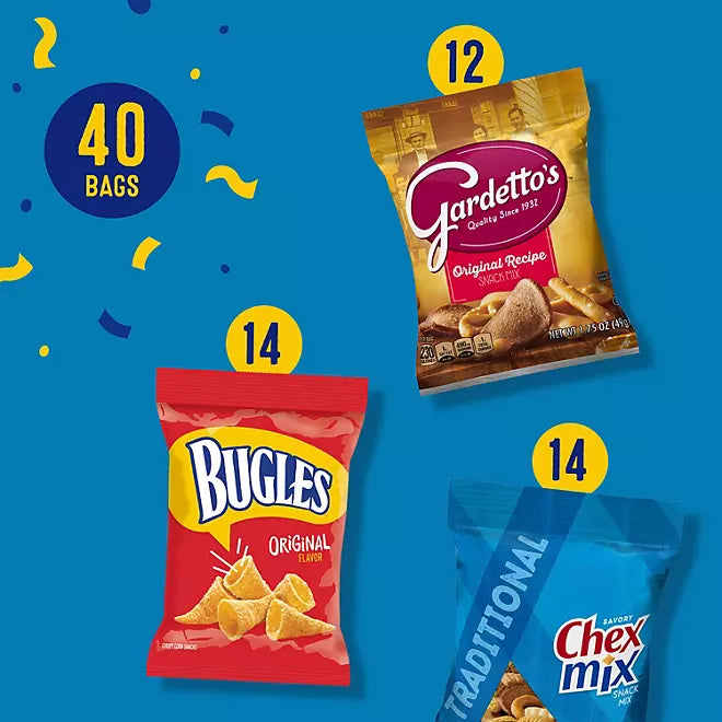 Bugles, Chex Mix & Gardetto Variety Pack Snacks, 40 pk. Retailoutlet