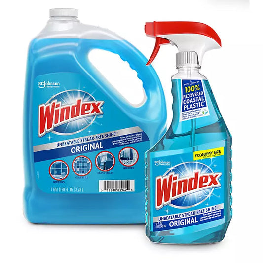 Windex Original Glass Cleaner, 1 Spray Bottle + 128 fl. oz. Refill Retailoutlet