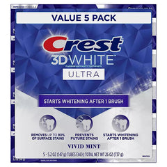 Crest 3D White Vivid Mint Ultra Whitening Toothpaste, 5.2 oz., 5 Retailoutlet