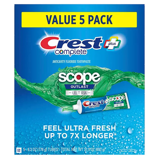 Crest Complete + Scope Outlast Ultra Toothpaste – 6.3 oz, 5 Pack Retailoutlet