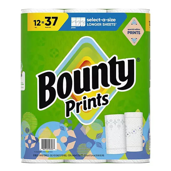 Bounty Printed Towels – Select-A-Size (12 Rolls) Retailoutlet