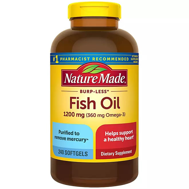 Nature Made Burp-Less Fish Oil 1200 mg Soft gels, 240 ct. Retail Outlet