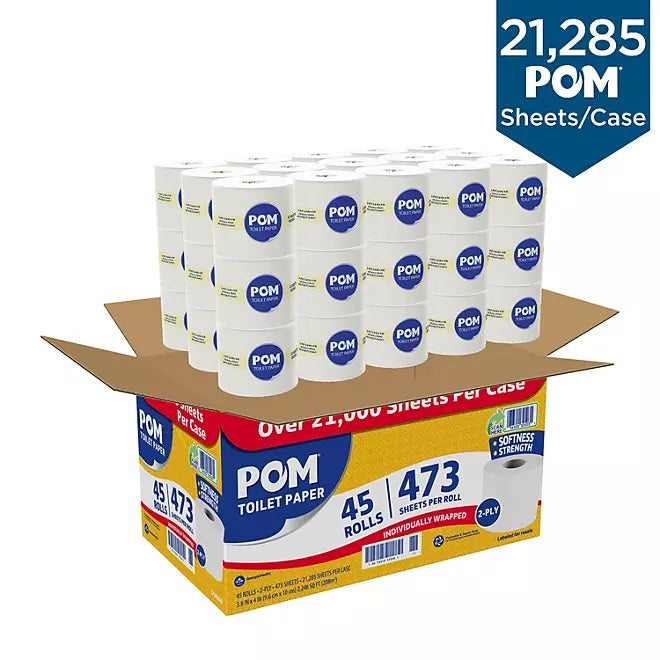 POM Toilet Paper – 45 Rolls (473 Sheets/Roll) Retailoutlet