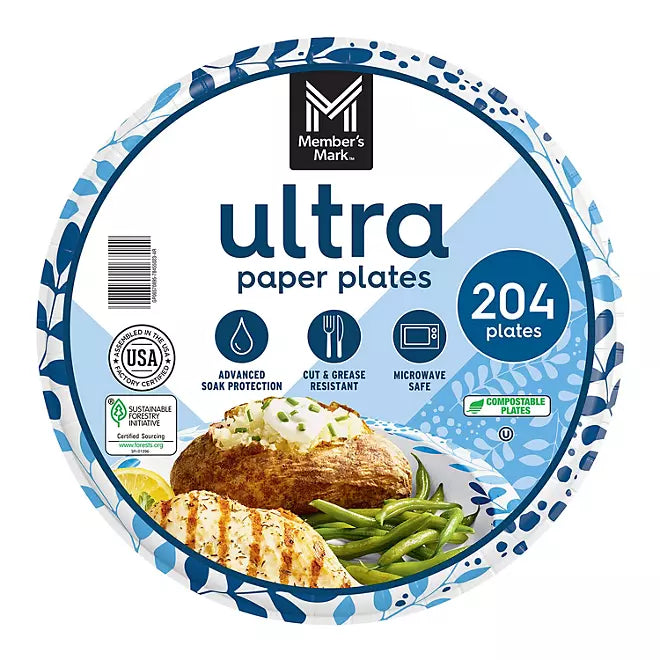 Member's Mark Ultra Dinner Paper Plates, 10", 204 ct. Retailoutlet