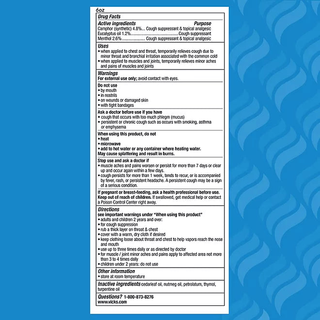 Vicks VapoRub Topical Analgesic Ointment, 3.53 oz., 2 pk. Retail Outlet