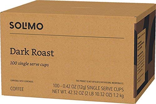 Solimo Dark Roast Coffee Pods, Compatible with Keurig 2.0 K-Cup Brewers 100 Count(Pack of 1) Retail Outlet