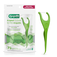GUM Angled Floss Picks, Perfect for Tight Teeth, Extra Strong Shred-Resistant Dental Floss, Angled for Easy Reach, Dental Flossers for Adults, Fresh Mint Flavor, 75 Count