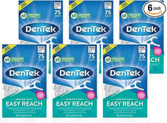DenTek Complete Clean Easy Reach Floss Picks, Advanced Fluoride Coating, Mouthwash Blast Flavor, 75 ct. (Pack of 6)