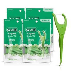 GUM Angled Floss Picks, Perfect for Tight Teeth, Extra Strong Shred-Resistant Dental Floss, Angled for Easy Reach, Dental Flossers for Adults, Fresh Mint Flavor, 75 Count (Pack of 4)