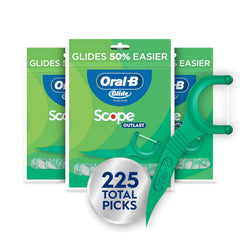 Oral-B Glide Mint Dental Floss Picks with Long Lasting Scope Flavor, 3 Pack of 75 Picks (225 Total)