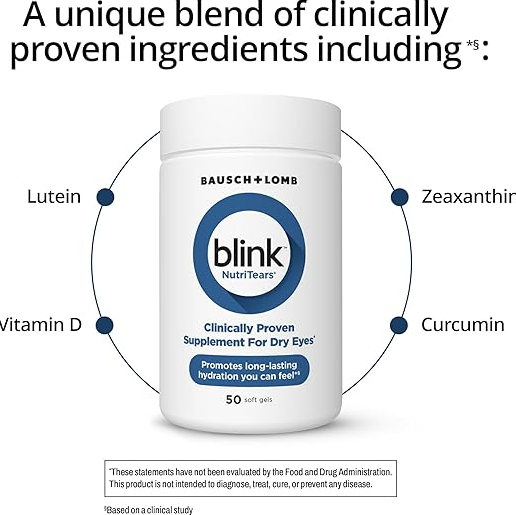 BLINK NutriTears Clinically Proven Supplement for Dry Eyes, 50 Softgels, Eye Care Supplement to Hydrate Eyes from Within for Long Lasting Relief You Can Feel BLIN