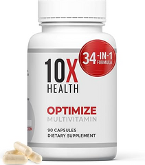 10X Health Optimize Methylated Multivitamin - 90 Capsules, 34 in 1 Formula with 800 mcg of Vitamin B12 - Methylated Multivitamin for Men & Women with 5-MTHF, NAC, Methyl B Complex - MTHFR Supplement 10X Health System