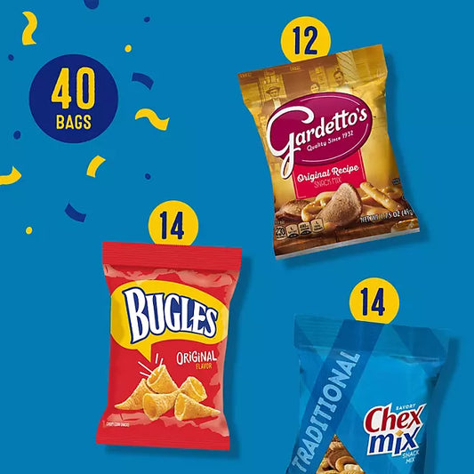 Bugles, Chex Mix & Gardetto Variety Pack Snacks, 40 pk.