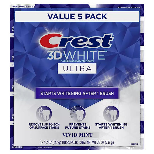 Crest 3D White Vivid Mint Ultra Whitening Toothpaste, 5.2 oz., 5