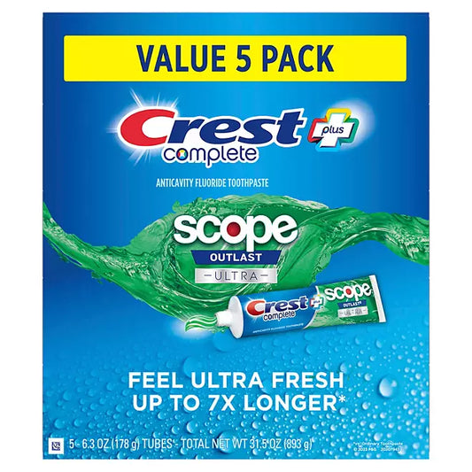 Crest Complete + Scope Outlast Ultra Toothpaste – 6.3 oz, 5 Pack