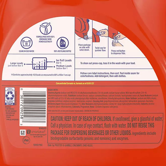Tide Liquid Laundry Detergent, Original, 152 Loads, 170 fl. oz.
