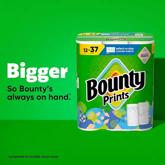 Bounty Printed Towels – Select-A-Size (12 Rolls)
