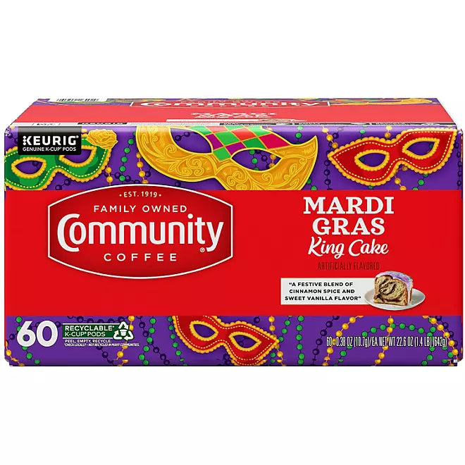 Community Coffee Mardi Gras King Cake Medium Roast Coffee Pods