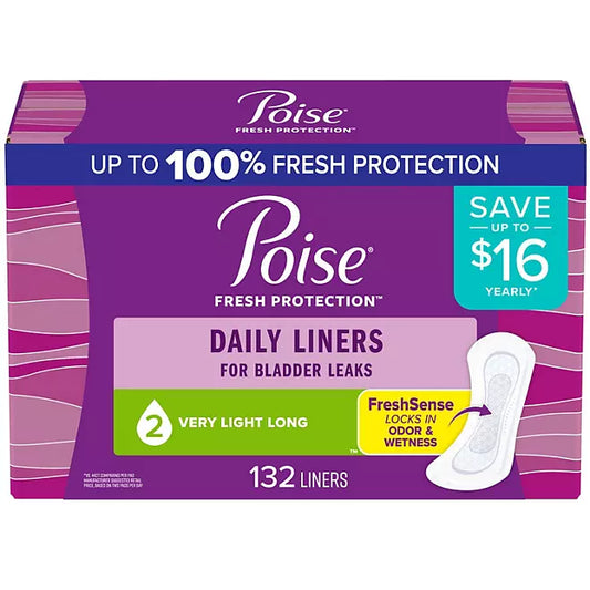 Poise Daily Incontinence Panty Liners – 2 Drop, Very Light Absorbency, 132 Count