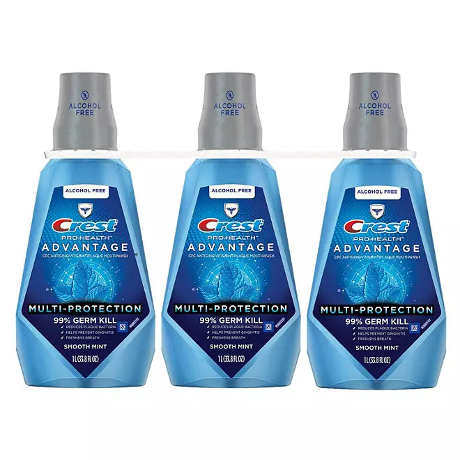 Crest Pro-Health Advantage Multi-Protection Mouthwash, Smooth Mint, 33.8 fl. oz., 3 pk
