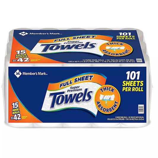 Member’s Mark Full Sheet Towels – 15 Rolls (101/Roll)