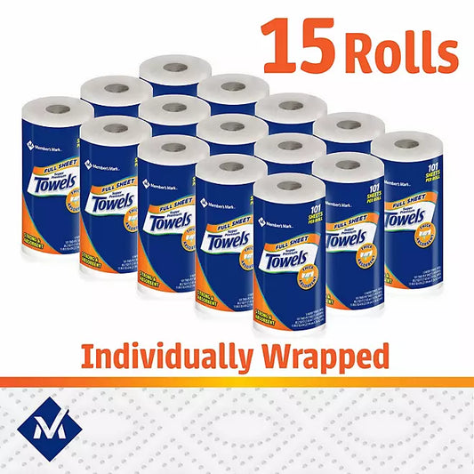Member’s Mark Full Sheet Towels – 15 Rolls (101/Roll)