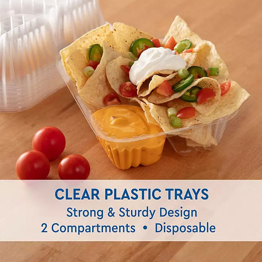 Member's Mark Clear 2‑Compartment Nacho Trays, 6.5" × 5"