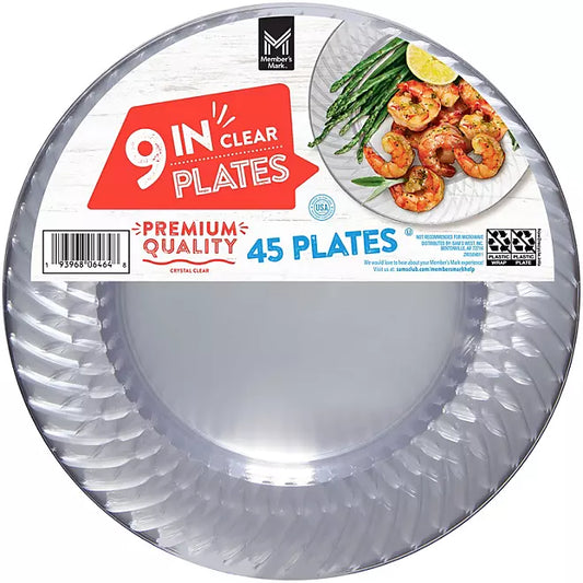 Member's Mark Clear Plastic Plates, 9" 45 ct.