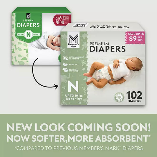 Member's Mark Premium Baby Diapers, Sizes: Newborn - 7
