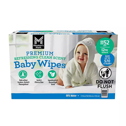 Member's Mark Premium Baby Wipes, Refreshing Clean Scent, 12 pk.Wipes