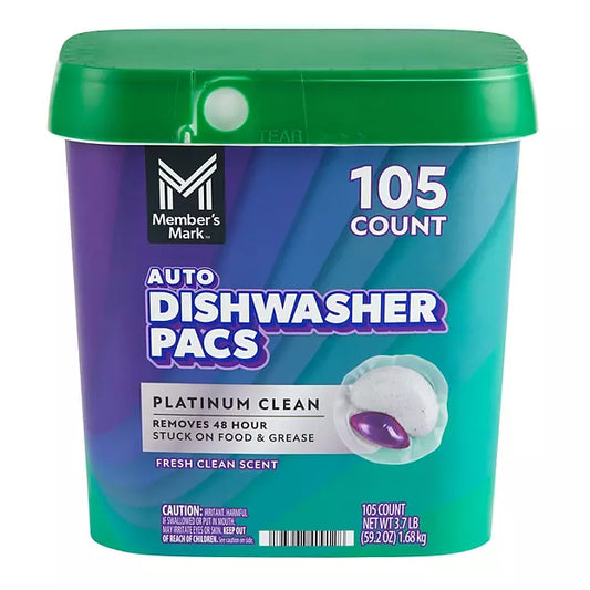 Member's Mark Platinum Clean Dishwasher Pacs, Fresh Clean, 105 Ct