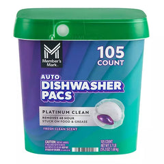 Member's Mark Platinum Clean Dishwasher Pacs, Fresh Clean, 105 Ct