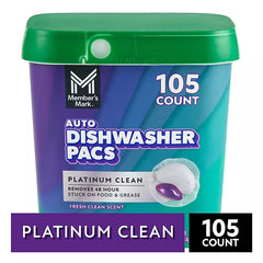 Member's Mark Platinum Clean Dishwasher Pacs, Fresh Clean, 105 Ct