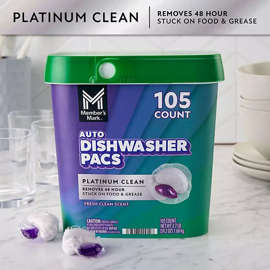 Member's Mark Platinum Clean Dishwasher Pacs, Fresh Clean, 105 Ct