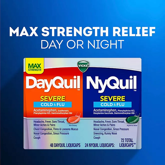 Vicks DayQuil & NyQuil Severe Cough, Cold & Flu Relief LiquiCaps, 72 ct.