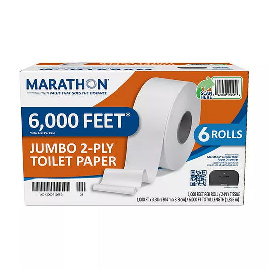 Marathon Jumbo Toilet Paper – 6 Rolls (1,000 ft./Roll)