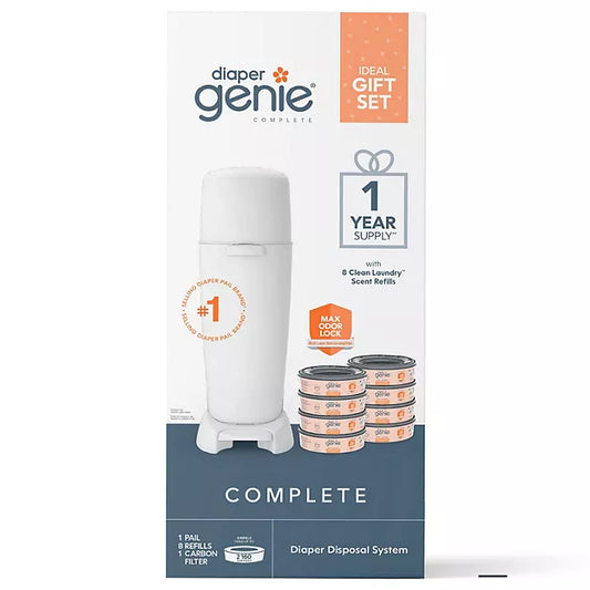 Diaper Genie Complete Gift Set – Includes Diaper Pail, 8 Refill Bags, 1 Carbon Filter