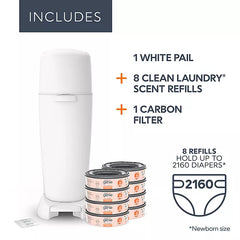 Diaper Genie Complete Gift Set – Includes Diaper Pail, 8 Refill Bags, 1 Carbon Filter
