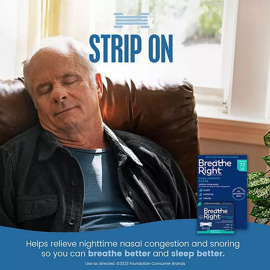 Breathe Right Extra Strength Nasal Strips, For Sensitive Skin, Clear, 72 ct.