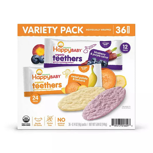HappyBABY Organics Teething Wafers, Variety Pack, 36 ct.