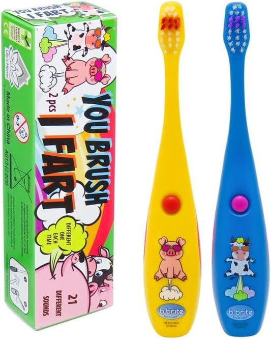 Lily's Home Children’s Funny Farting Toothbrush, Soft Bristles, Minute Electric Brushing Timer, Cute Boy Girl Dentist Prize, Age 3+, Assorted Color Animal Designs