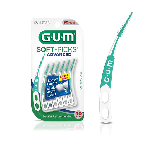 GUM Soft-Picks Advanced, Easy to Use Dental Picks for Teeth Cleaning and Gum Health, Disposable Interdental Brushes with Convenient Carry Case, Dentist Recommended Dental Picks, 90 Count