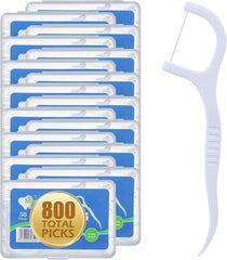 800 Count Dental Floss Picks – Built-in Toothpicks for Deep Cleaning, Comfortable Handle to Remove Plaque & Protect Gums – Family Pack with 50 Picks per Portable Case for Adults & Kids