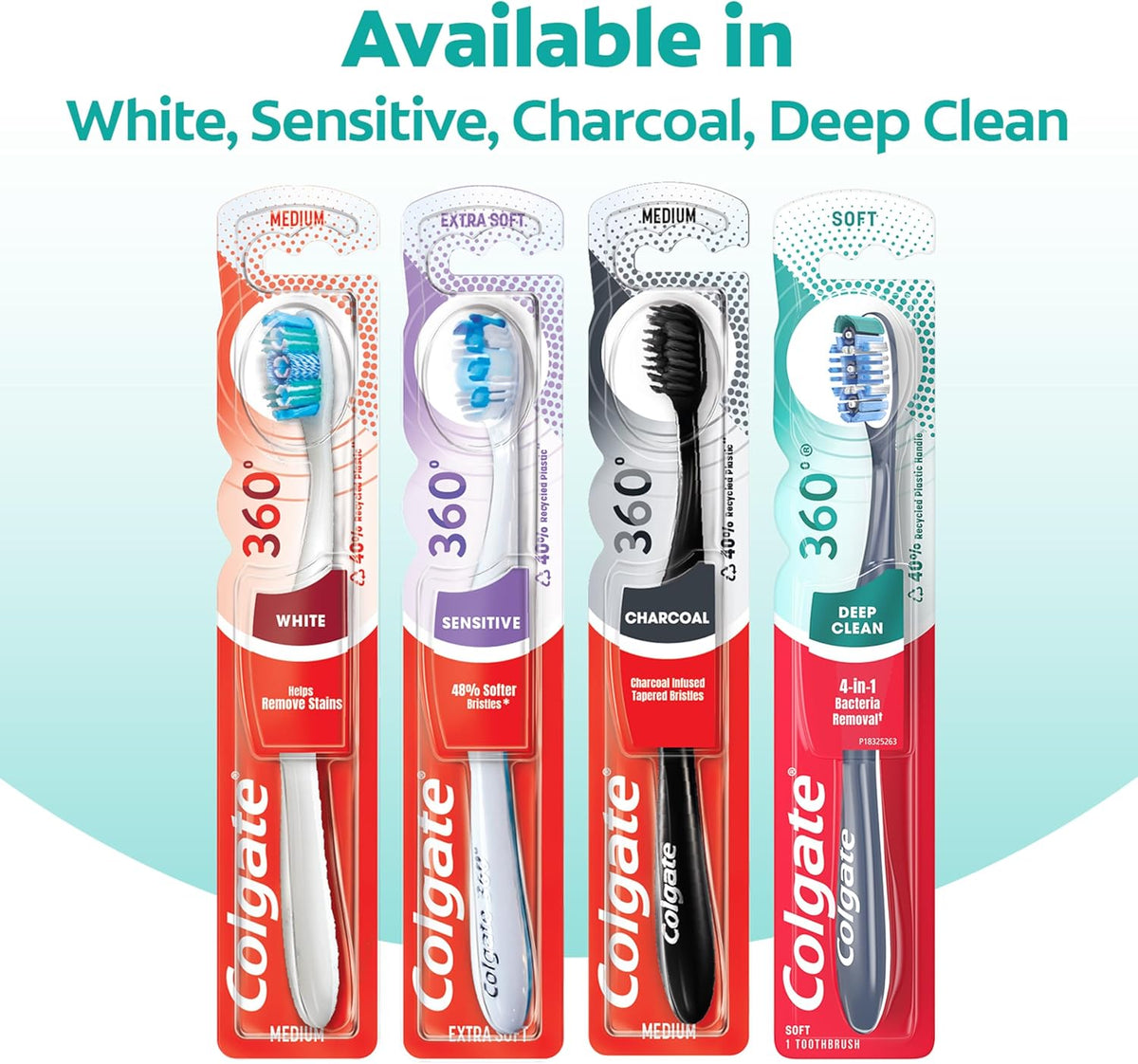 Colgate 360 Whole Mouth Toothbrush, Adult Toothbrushes Medium Bristles, Helps Remove Bad Breath Bacteria and Plaque, Medium Toothbrush Pack, Includes Cheek and Tongue Cleaner, 4 Pack
