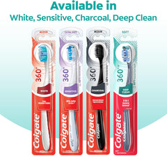 Colgate 360 Whole Mouth Toothbrush, Adult Toothbrushes Medium Bristles, Helps Remove Bad Breath Bacteria and Plaque, Medium Toothbrush Pack, Includes Cheek and Tongue Cleaner, 4 Pack