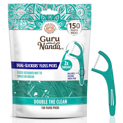GuruNanda Dual Slickers Floss Picks - Double Threaded Dyneema Dental Floss with Foldable Toothpick for Effective Plaque Removal - Unflavored- 150 Ct