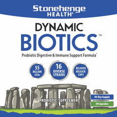 Stonehenge Health Probiotics 55 Billion CFU - 16 Strains, Prebiotic, Synbiotics Dynamic Biotics - Lactobacillus Acidophilus, Delayed Release, Shelf Stable, Non-GMO Gluten Free Veggie Capsule