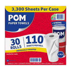 POM Paper Towels – 30 Rolls (110 Sheets/Roll)