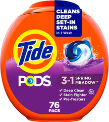Liquid Laundry Detergent Soap Pacs, HE Compatible, Powerful 3-in-1 Clean in one Step, Built in Stain Removers, Spring Meadow Scent, 76 Count
